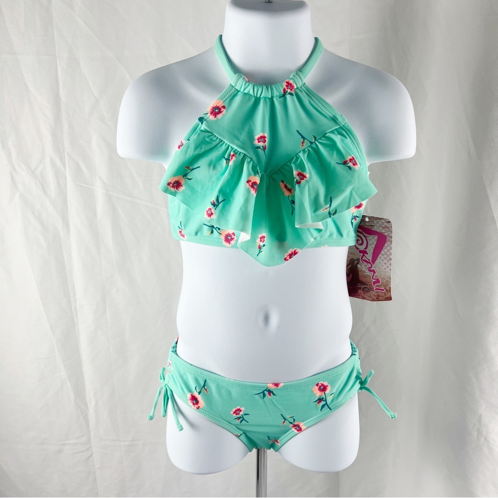 🔥5/$20 Kanu Surf Girls' Morgan Ruffle Halter Bikini 2-Piece Swimsuit Size 5